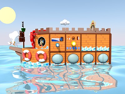 C4D儿童乐园海盗船模型