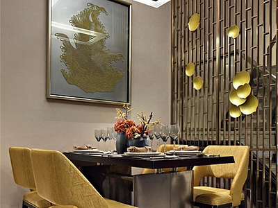 新中式餐桌椅隔断屏风组合3d模型3d模型