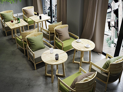 茶餐厅实木桌椅组合3d模型3d模型