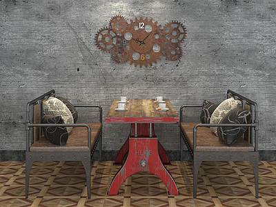loft工业风格餐桌椅3d模型3d模型