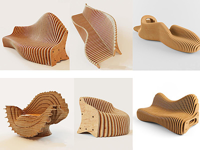 休息区创意木质椅子3d模型3d模型
