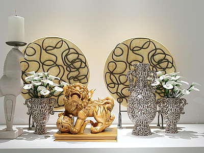 狮子雕塑烛台饰品组合3d模型3d模型