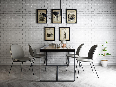 北欧现代餐桌椅吊灯组合3d模型3d模型