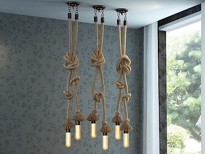 创意美式麻绳吊灯3d模型3d模型