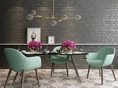 现代奢华餐桌餐椅吊灯组合3d模型3d模型