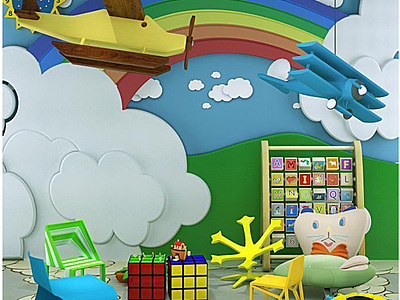 云朵彩虹背景墙玩具组合3d模型3d模型