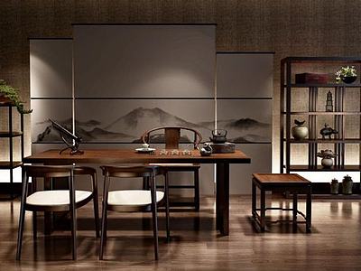 新中式茶室桌椅组合3d模型3d模型