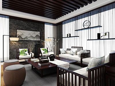 中式客厅沙发茶几组合3d模型3d模型