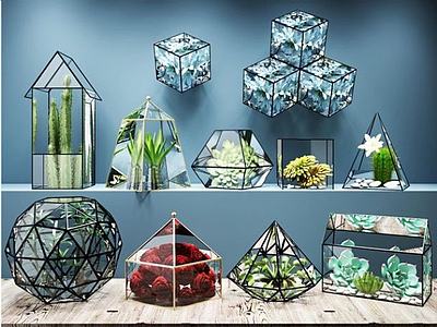 多肉植物几何玻璃花房3d模型3d模型