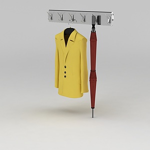 黄色毛呢大衣和墙壁衣架3d模型