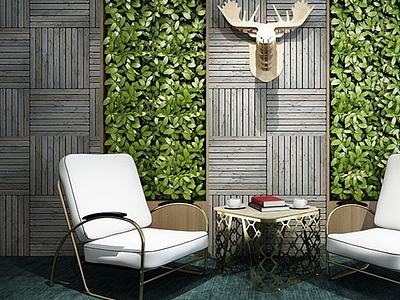 休闲椅茶几植物墙组合3d模型3d模型