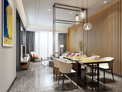 简朴简约中式餐厅客厅3d模型3d模型