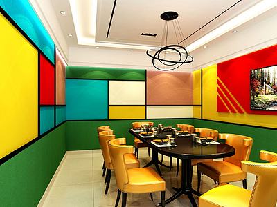 现代餐厅包间彩色方格墙面3d模型3d模型