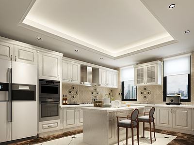 欧式白色餐厅厨房吧台厨柜3d模型3d模型