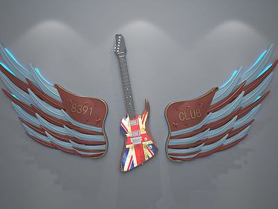 金属翅膀吉他墙饰3d模型3d模型