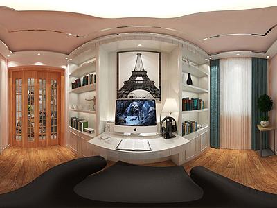 北欧客厅书房书架壁画墙3d模型3d模型