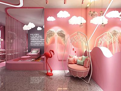 网红粉红主题美容店3d模型3d模型