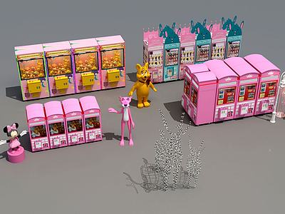 现代游戏厅粉红抓娃娃机3d模型3d模型