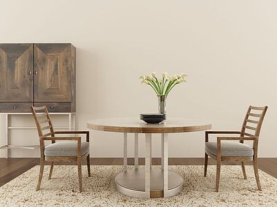 现代实木餐桌椅组合3d模型3d模型