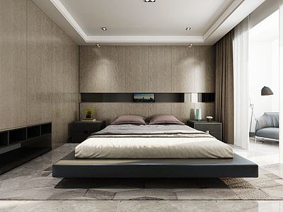现代卧室简约双人床3d模型3d模型