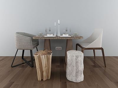 美式简约餐桌椅组合3d模型3d模型