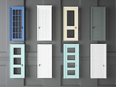 彩色卧室门组合3d模型3d模型