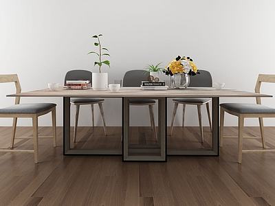 现代简约木艺餐桌椅组合3d模型3d模型