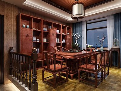 中式茶室茶桌椅茶柜组合3d模型3d模型