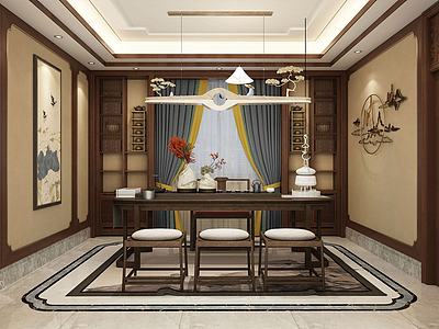新中式茶室3d模型3d模型