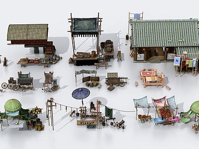 中式古建售杂货摊位3d模型3d模型