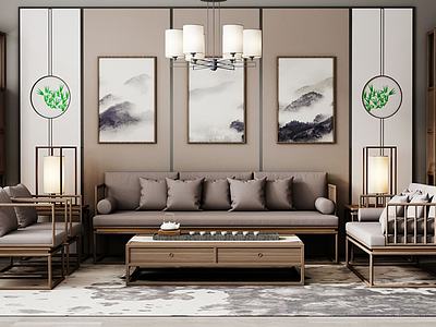 新中式沙发茶几3d模型3d模型