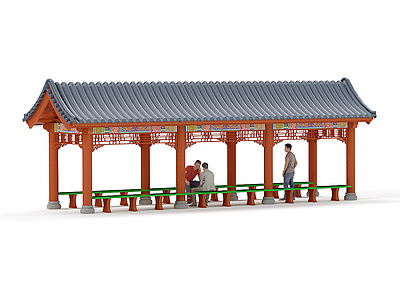 中式古建景观长廊花架连廊3d模型3d模型
