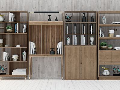 新中式现代装饰柜书柜3d模型3d模型