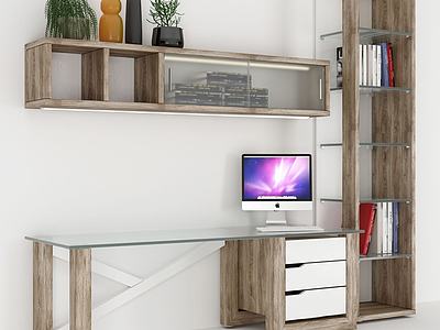 现代实木电脑桌3d模型3d模型
