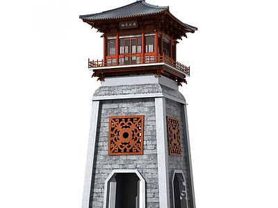 中式古建塔楼钟楼3d模型3d模型