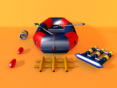 C4D充气双人皮艇模型