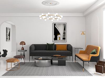 现代轻奢客厅沙发茶几3d模型3d模型