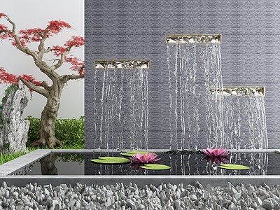 新中式庭院水景小品3d模型