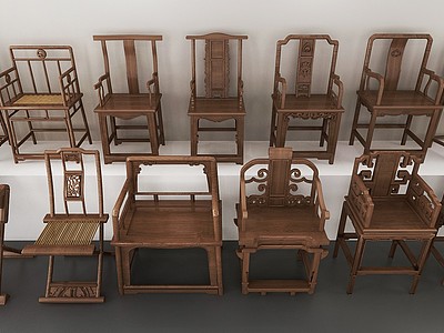 新中式实木休闲单椅组合3d模型3d模型