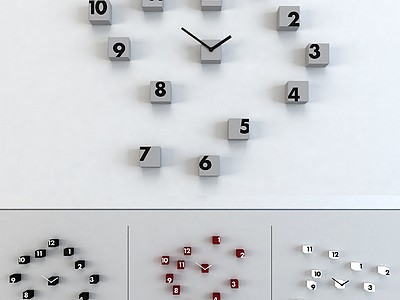 现代方块时钟挂钟墙饰组合3d模型3d模型