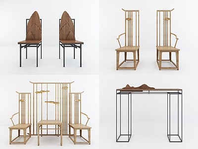 新中式禅意创意桌椅组合3d模型3d模型