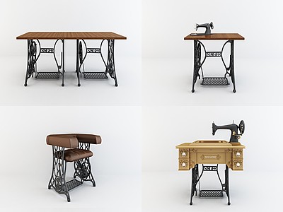 工业风纺织机桌椅组合3d模型3d模型