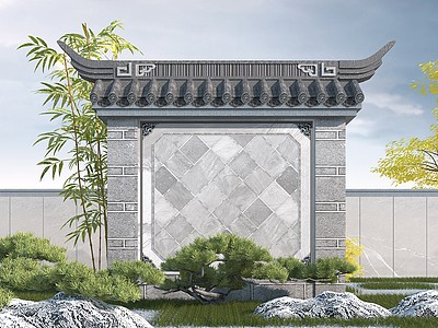 中式照壁3d模型