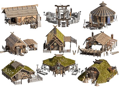 北欧古代木头建筑木房子3d模型