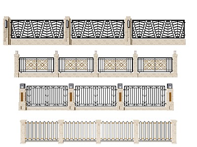 欧式新中式围墙铁艺围栏模型3d模型