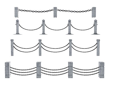现代铁链护栏围栏模型3d模型