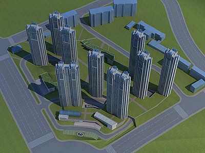 现代高层住宅楼商业鸟瞰3d模型3d模型