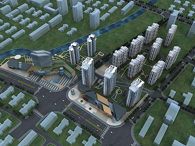现代鸟瞰高层住宅3d模型3d模型