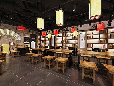 新中式上古捞面餐厅3d模型