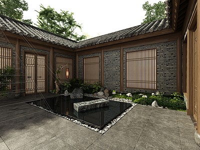 中式中庭花园3d模型